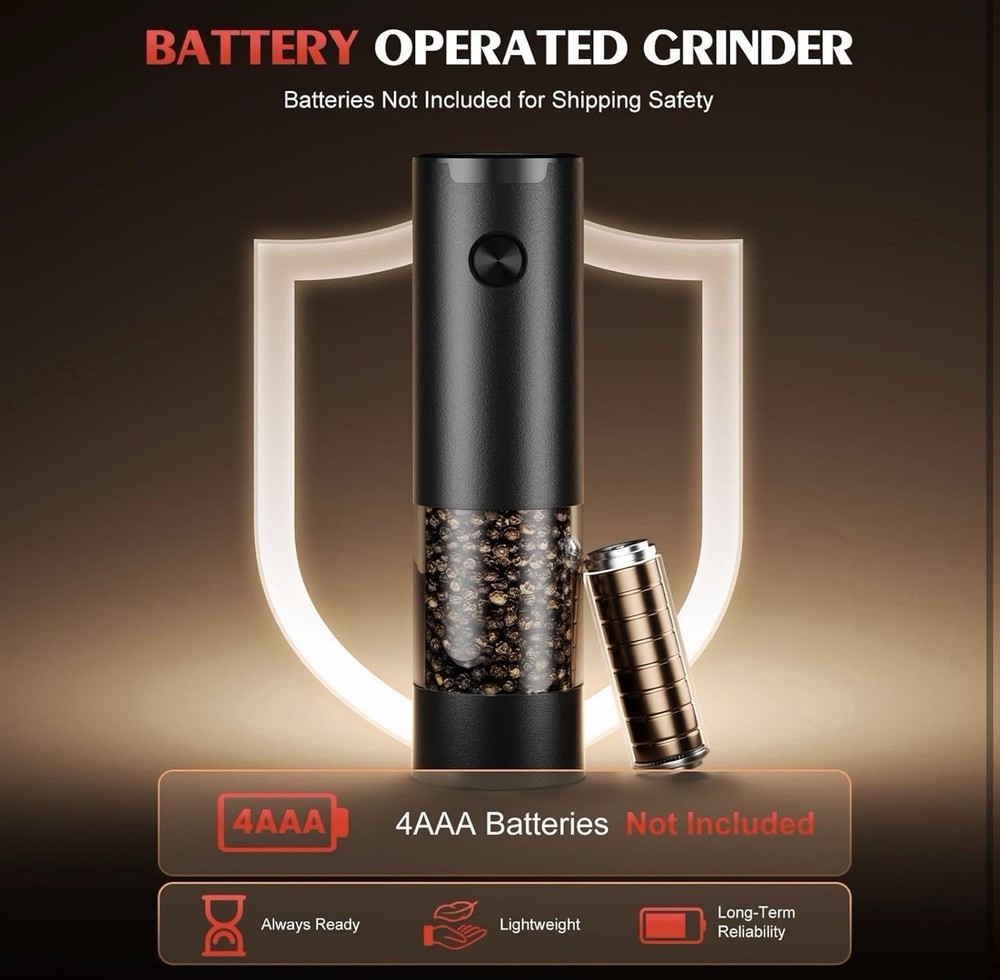 Electric Salt and Pepper Grinder Set, Automatic, Adjustable, Gift, 2 Pack