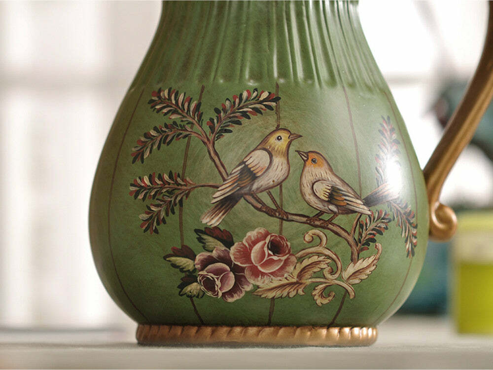 Green Love Birds Ceramic Vase