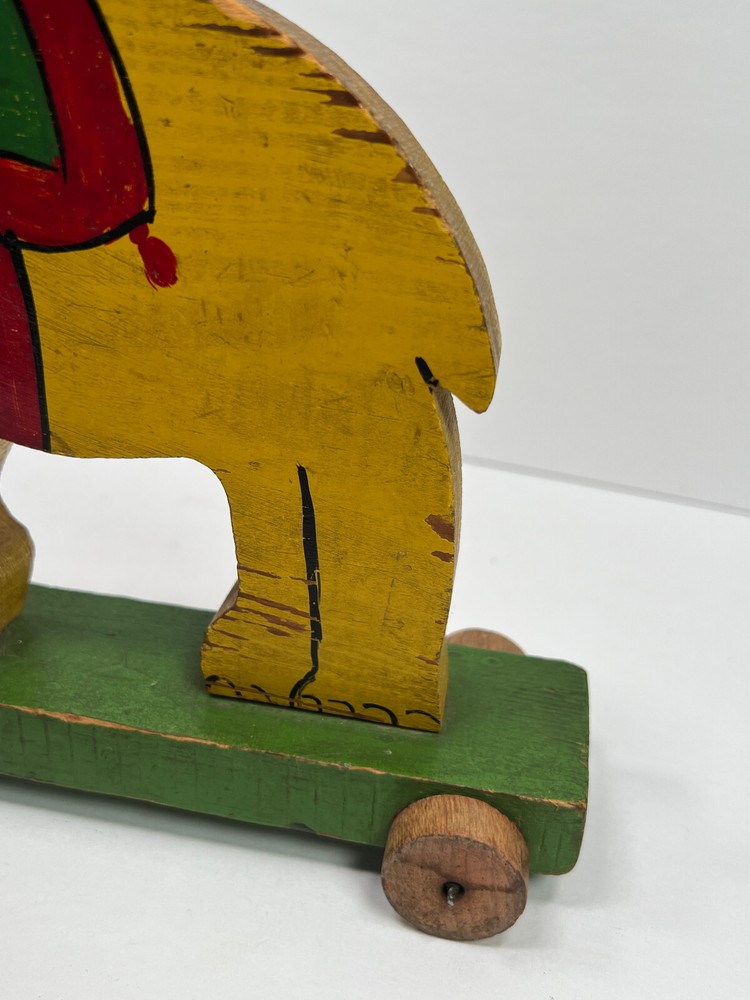 Antique Folk Art Circus Elephant Pull Toy hand painted primative