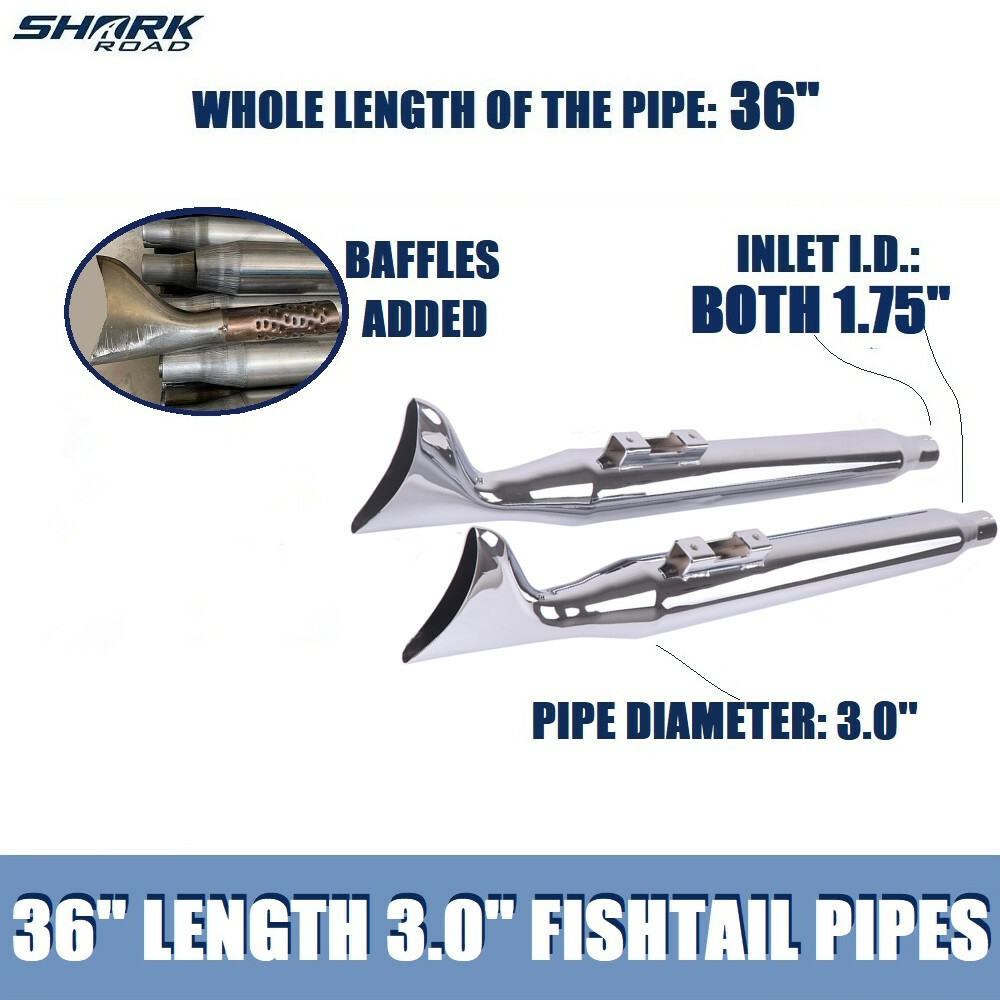 36" Chrome Fishtail Slip on Mufflers For Harley Touring 95-16 Nice Look Exhaust