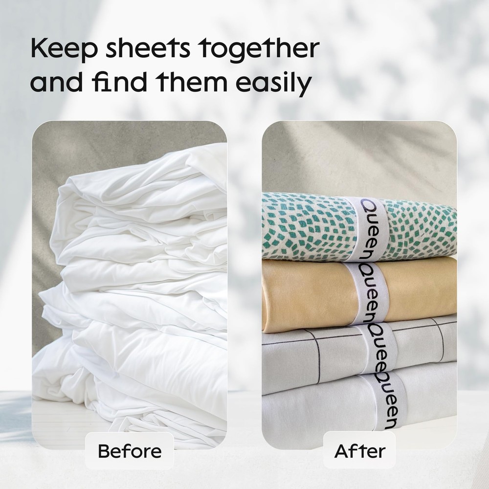 Queen Bedding Storage Bands, 4 Pack Elastic Label Organizers