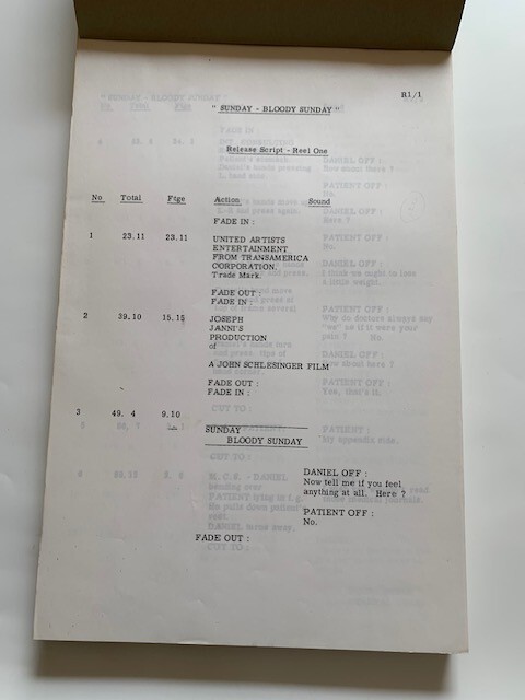 SUNDAY-BLOODY SUNDAY: RELEASE SCRIPT - BY PENELOPE GILLIATT