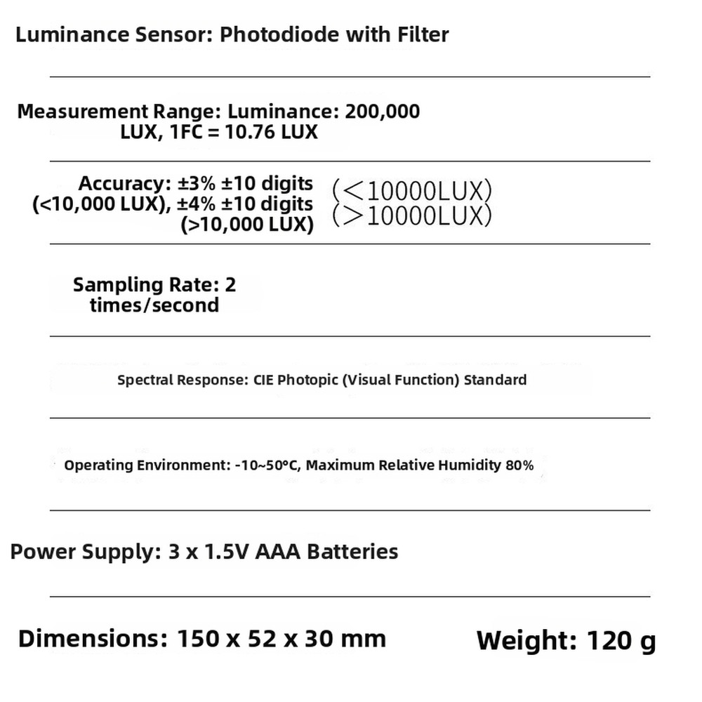 S8608 Digital Lux Meter Backlit Screen High Sensitivity Sensor Reliable