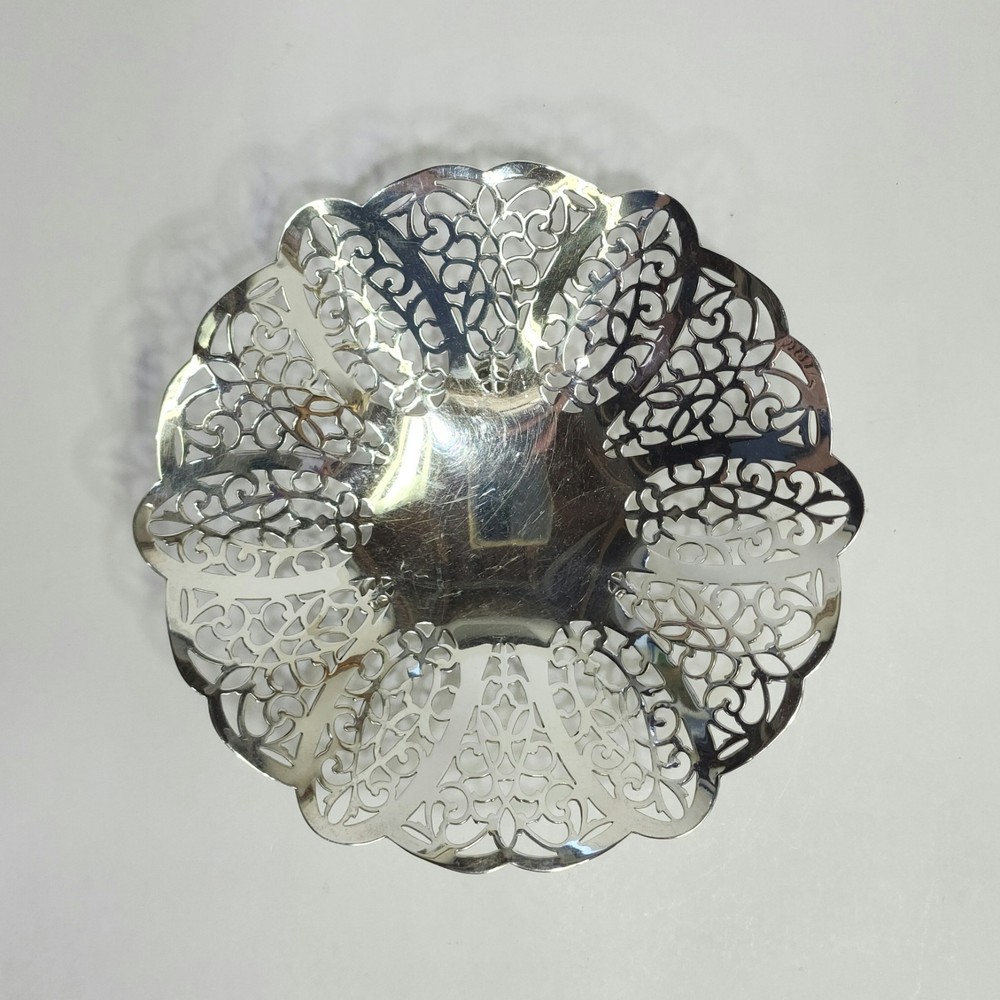 Vintage Lovelace Silver Plate Reticulated Candy Dish Ruffled Edges, Footed