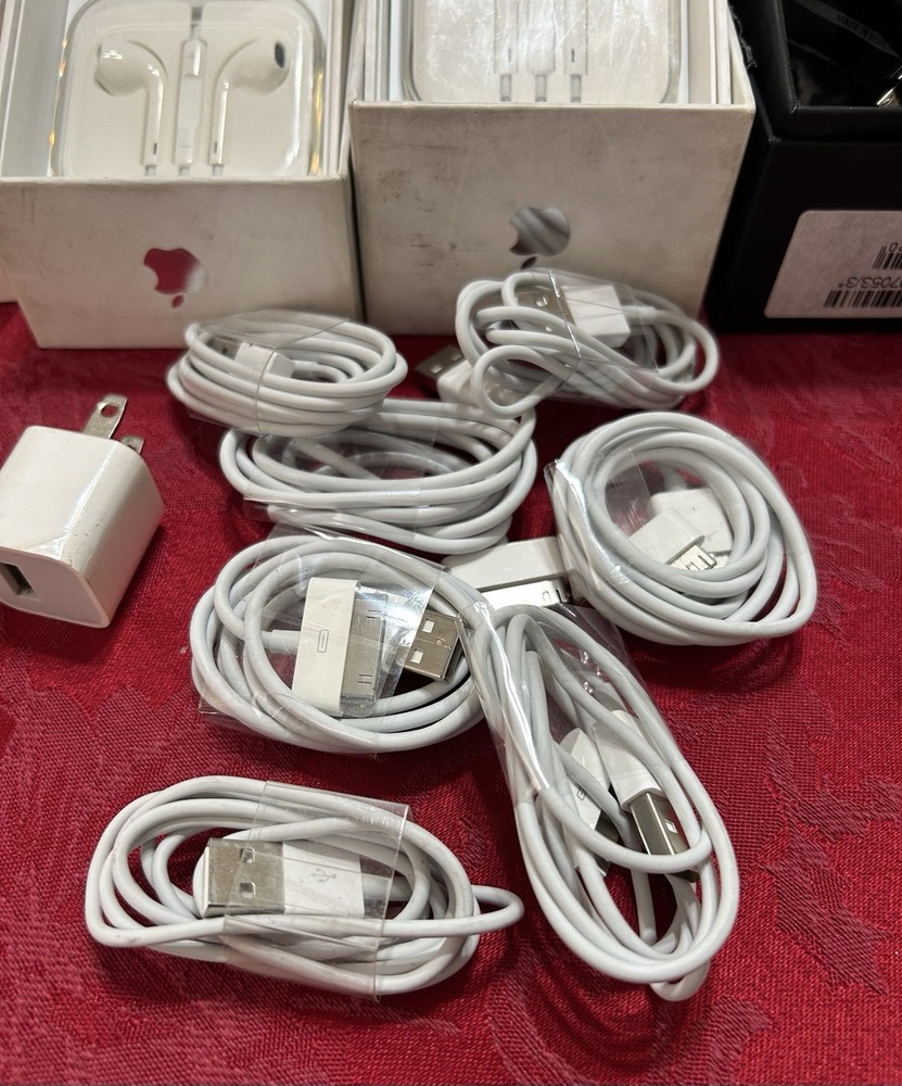 Large Mixed Lot Apple Cord, Earbuds, & Accessories – AS-IS Untested. BOXES EMPTY
