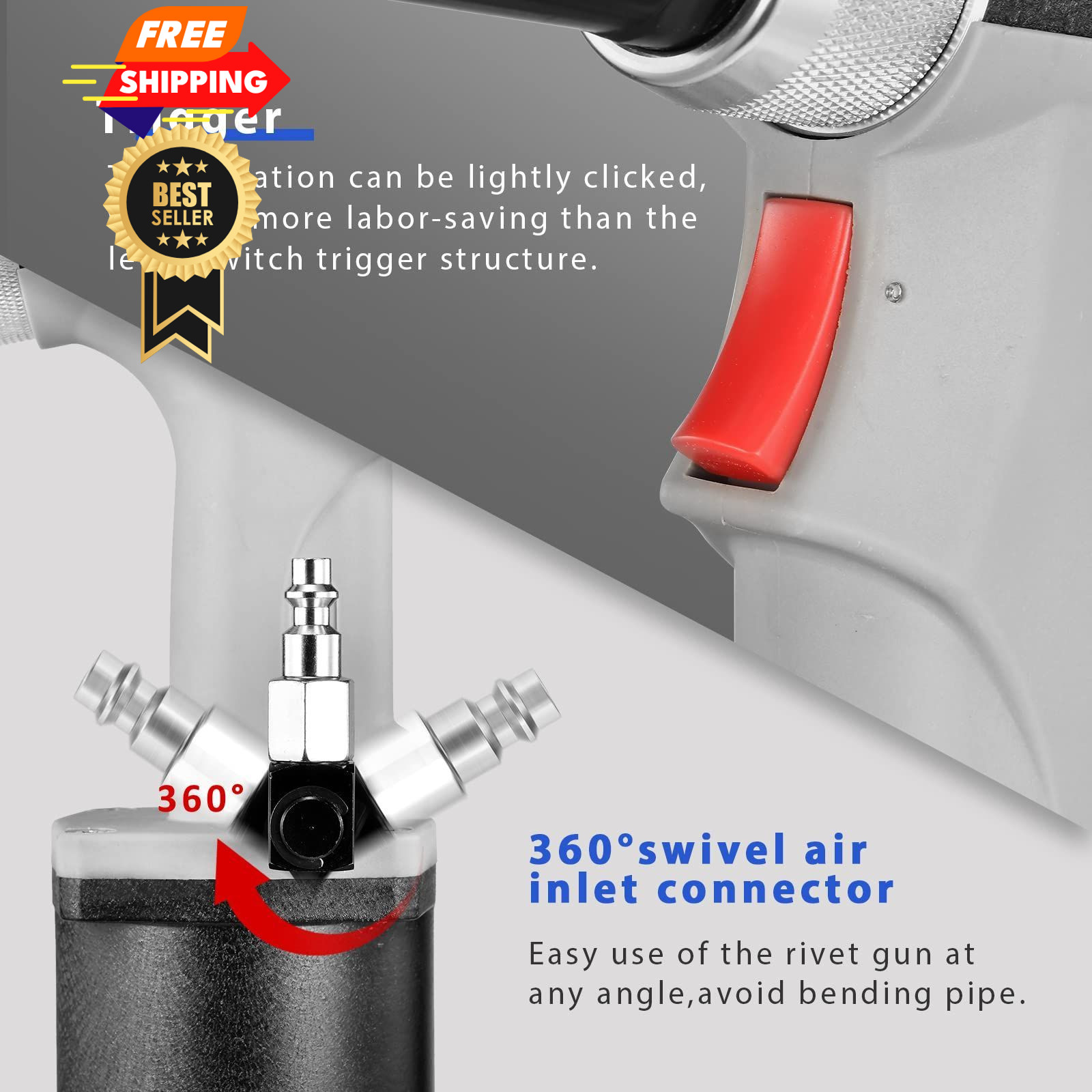 KIARUO Pneumatic Rivet Gun 3/16" 5/32" 1/8" S50 General Model, grey