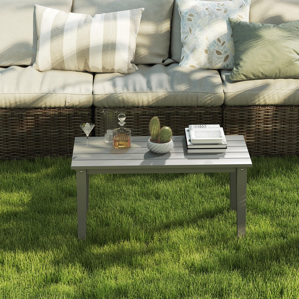 Outsunny HDPE Outdoor Coffee Table, Rectangle Slatted Patio Table, Gray