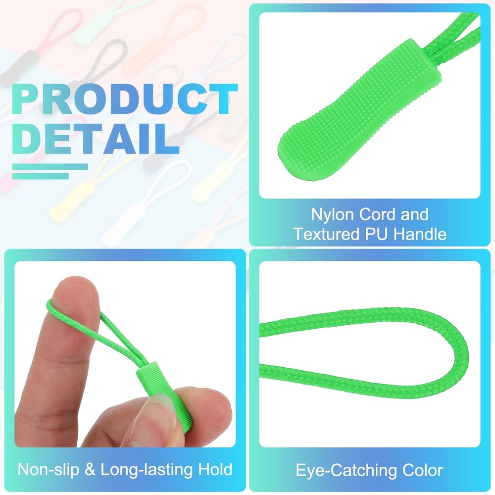 2.6" Zipper Pulls Replacement, 100 Pcs Nylon Cord Extension, Light Green
