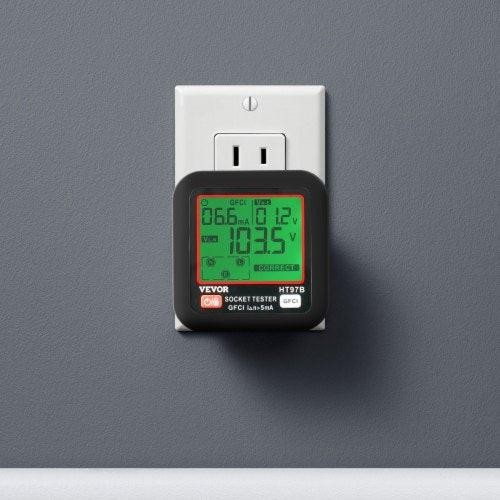 Outlet Tester Electrical GFCI Trip Tester LCD Display Receptacle Detector