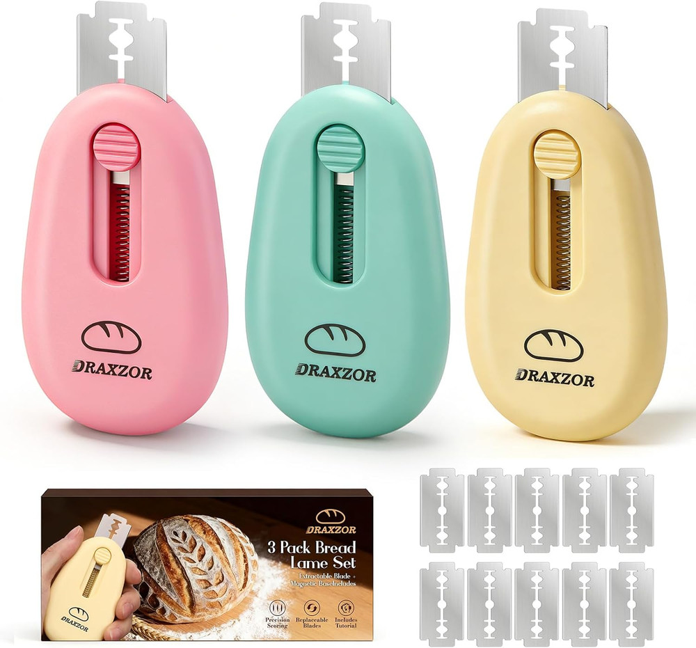 3 Pack Bread Lame Set, Sourdough Scoring Tool, 10 Blades, Pattern Guide Book Pro