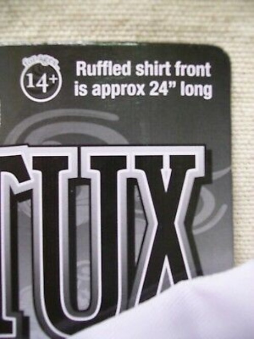 Instant Tux Black Ruffled Fake Shirt Front White Bow Tie 80s Prom Wedding Dickie