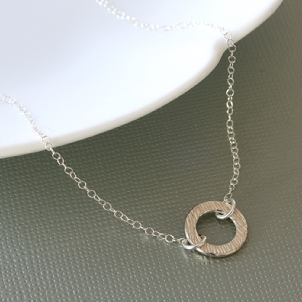 Sterling Silver Textured Circle Connector Necklace