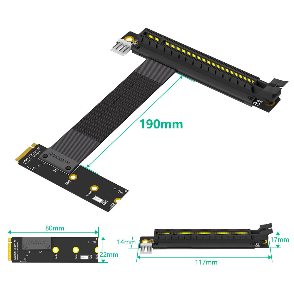 M.2 NGFF Key M to PCI-e 16x Graphics Card Riser Adapter Card