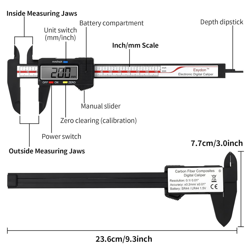 Digital Caliper, Esydon Upgraded Calipers 6 Inch, Measuring Tool, Electronic