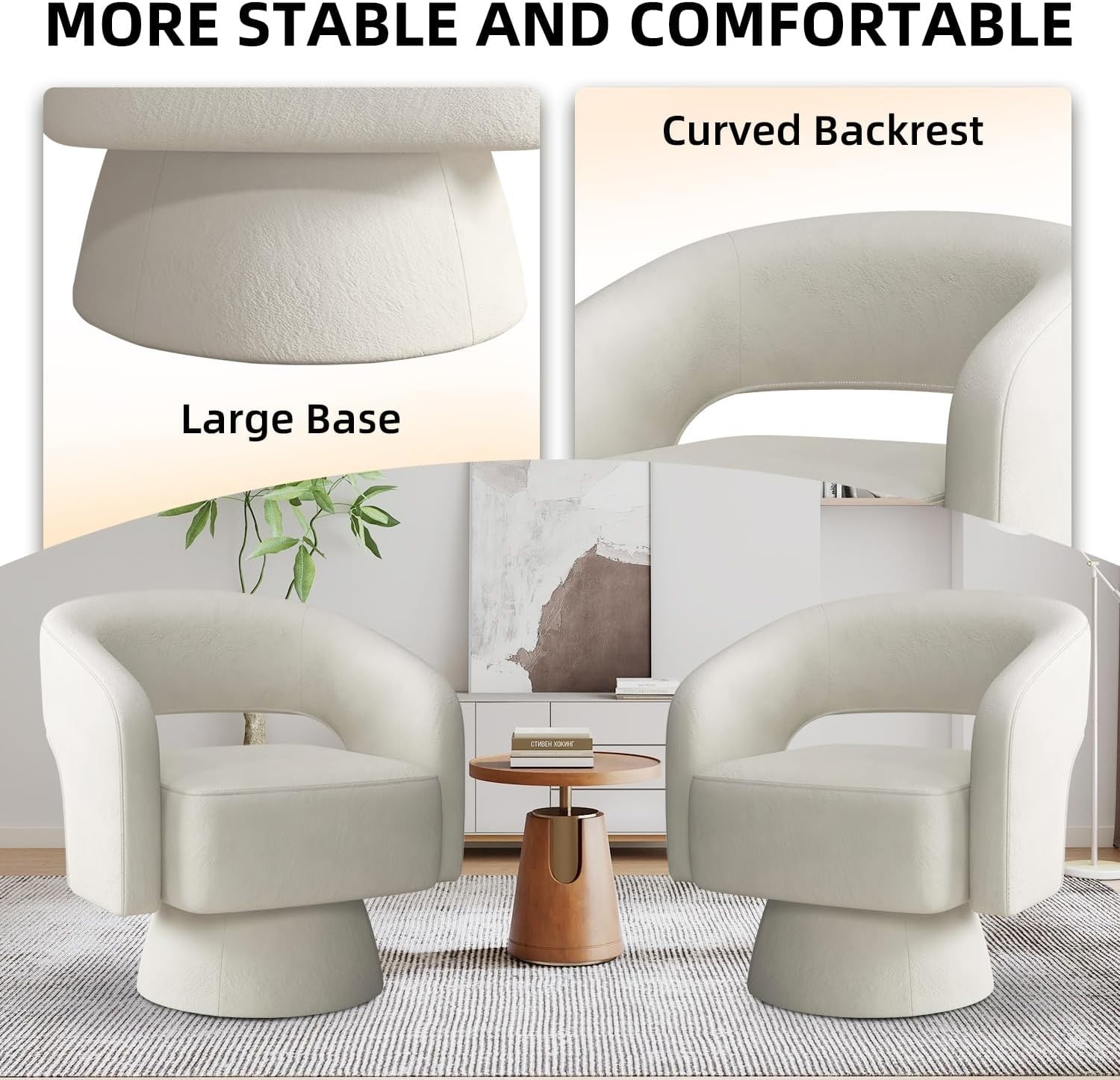 EBELLO Swivel Barrel Chair, Velvet Fabric Swivel Accent Chair with Soft Cushion