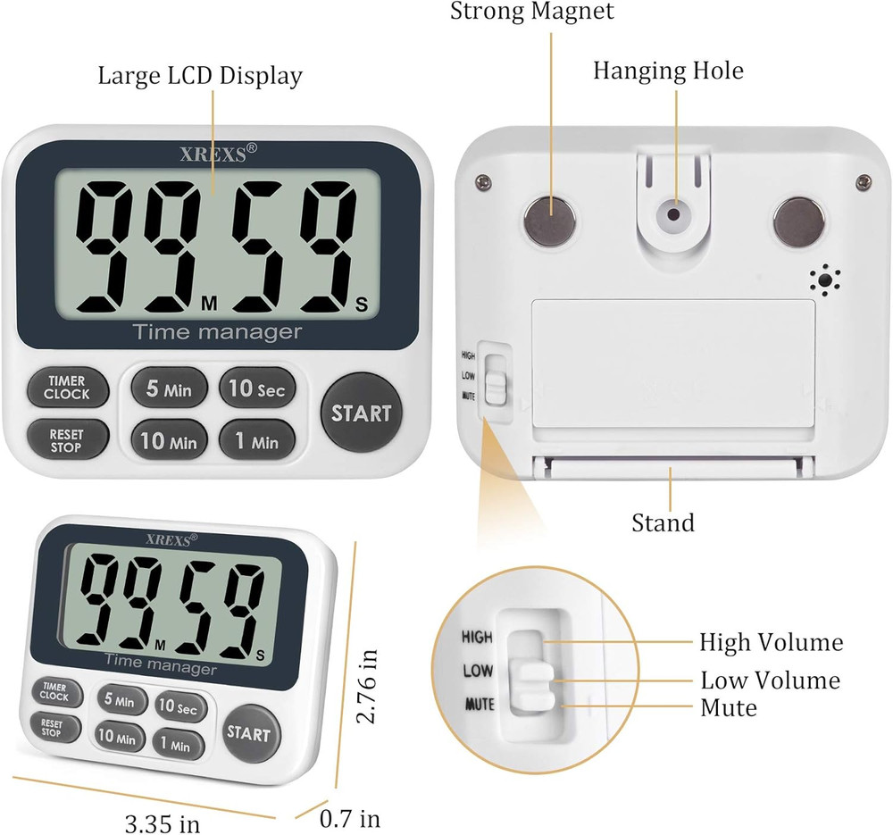 Digital Kitchen Timer, Magnetic Countdown up Cooking Timer with Large LCD Displa