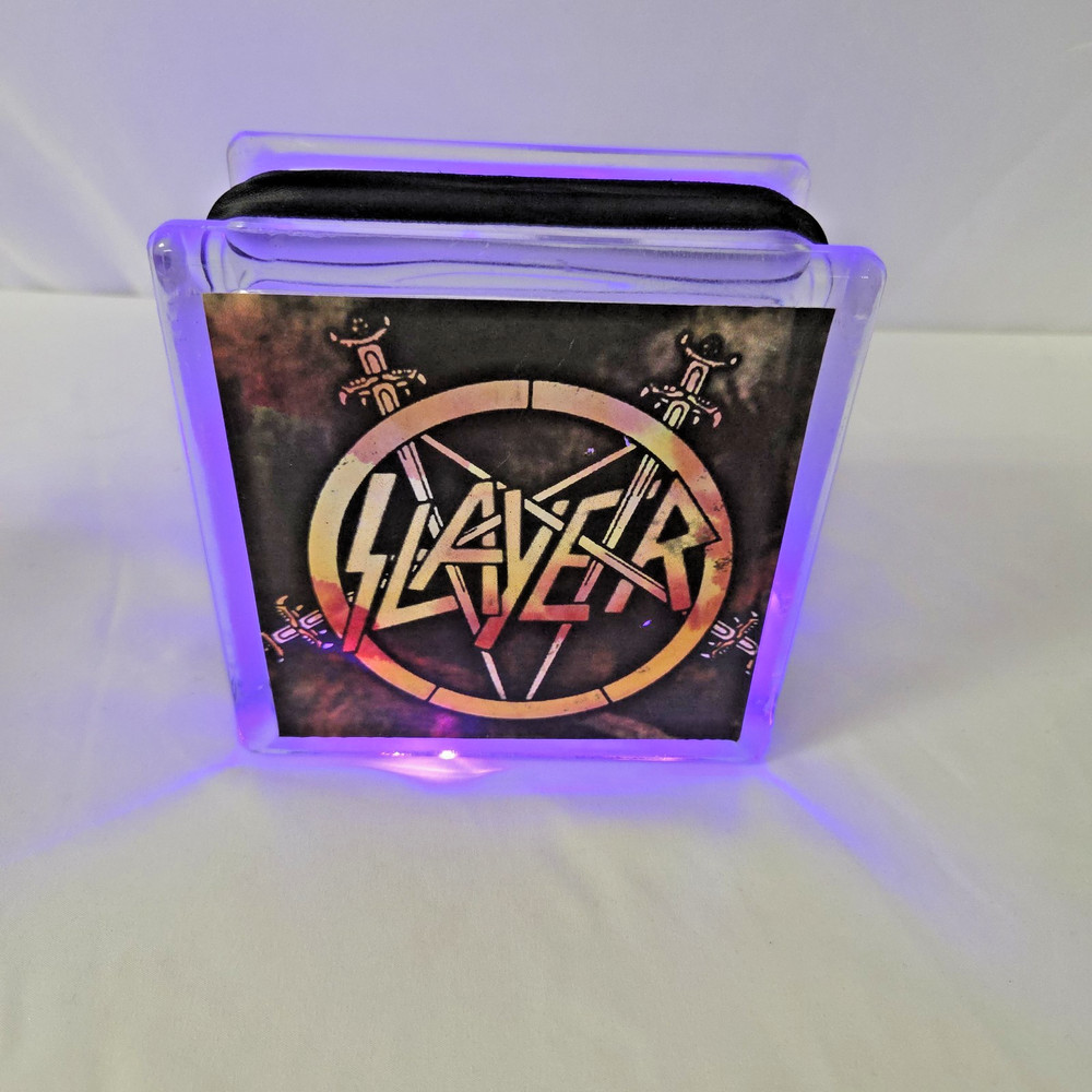 Slayer Lighted Glass Block Purple 6 x 6 x 3 Classic Rock Custom Made