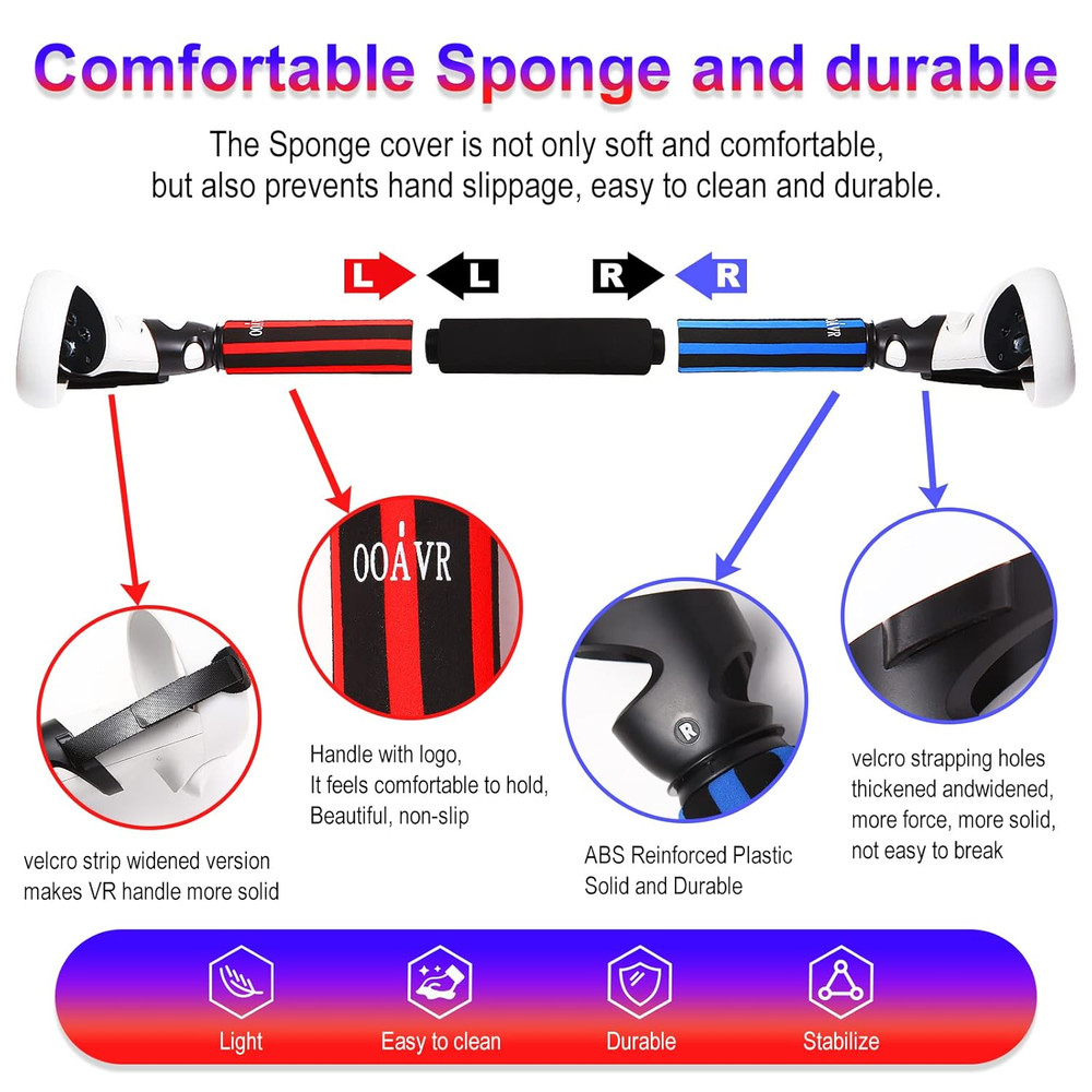 OOAVR VR Game Handle Extension Grips for Oculus Quest 2 Controller,2 in 1 Multip