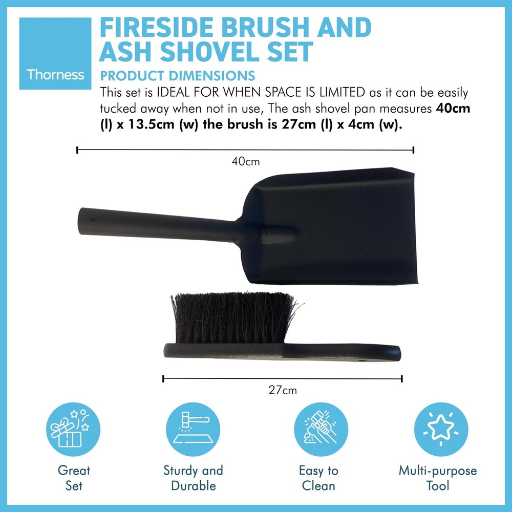 Fireside brush and ash shovel set