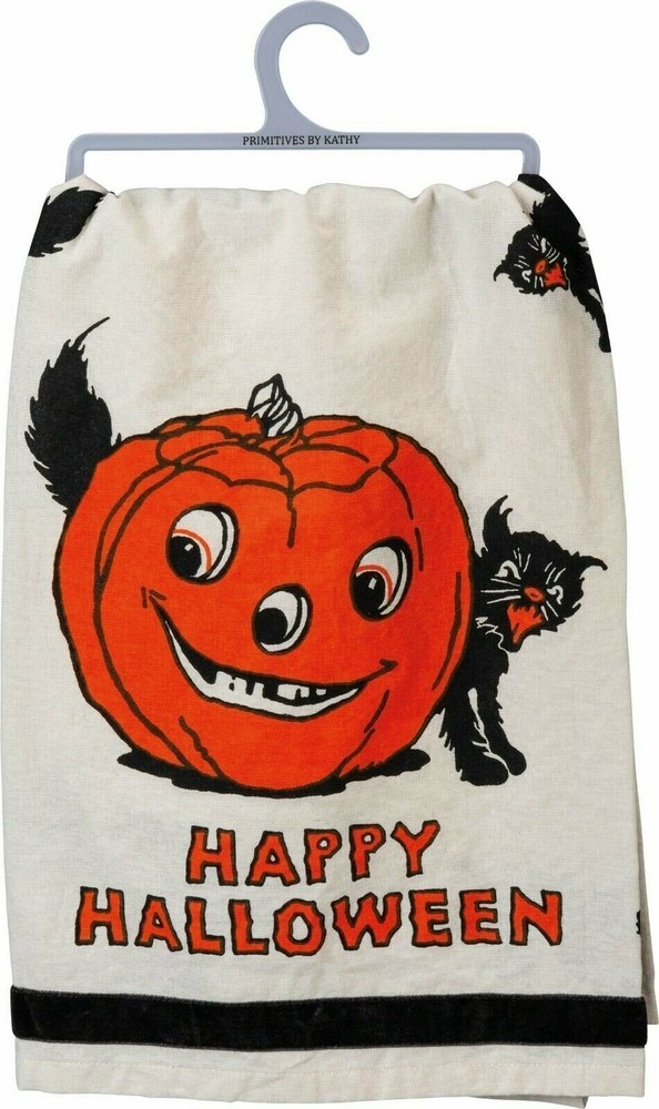 PBK Halloween Black Cat and Jack O Lantern Kitchen Dish Towel