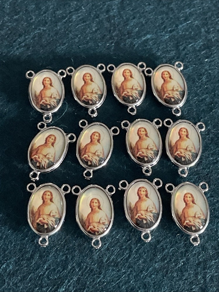 Saint  Agnes Medal  Rosary Centers  |Rosary Making Parts | Silver Tone