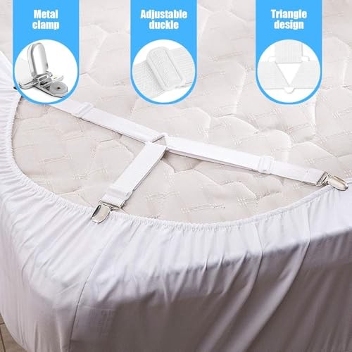 8 White Bed Sheet Holder Straps, Adjustable Bed Sheet Straps Holders, Fitted
