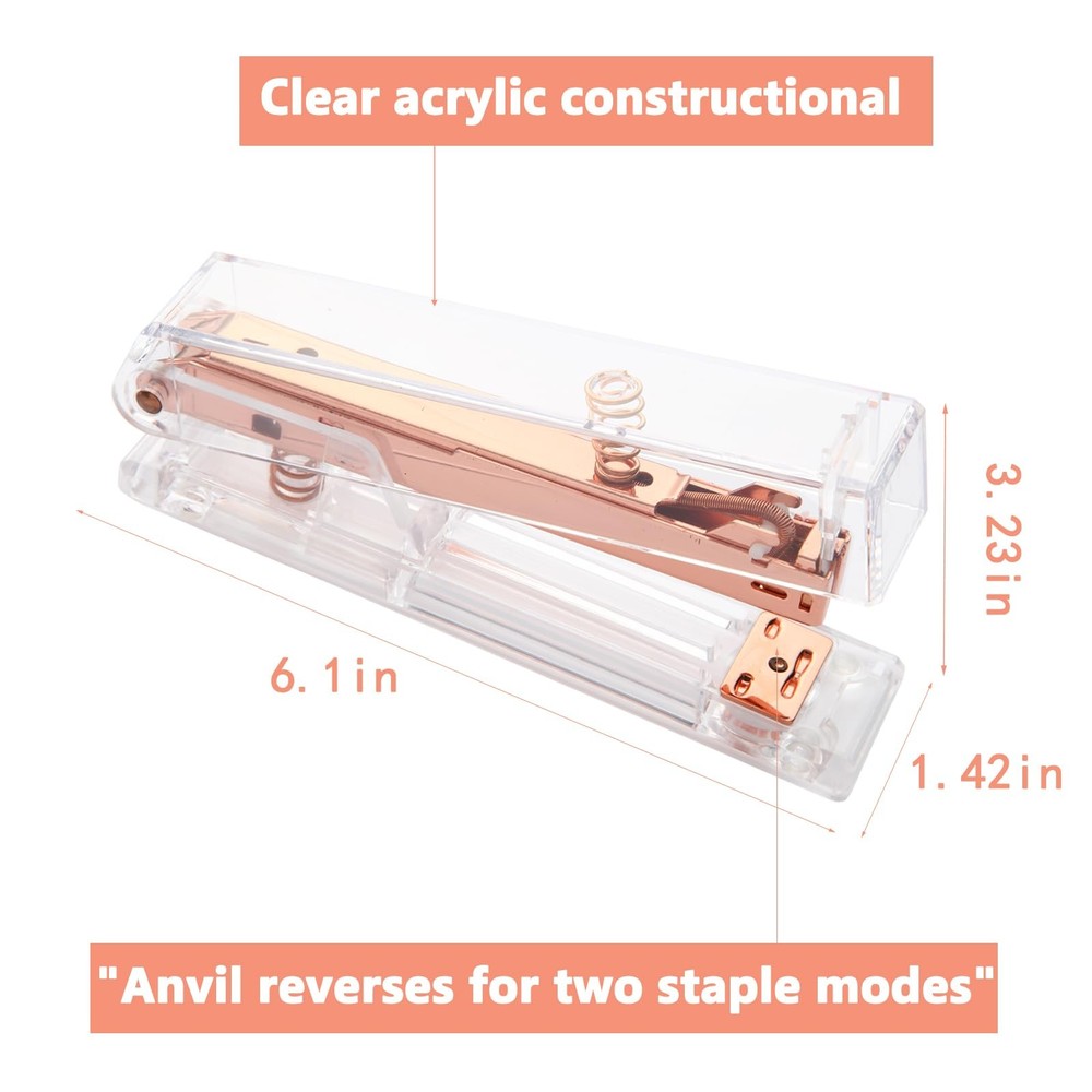 Rose Gold Acrylic Stapler, Desktop Stapler, 25 Sheet Capacity, Includes 1000 ...