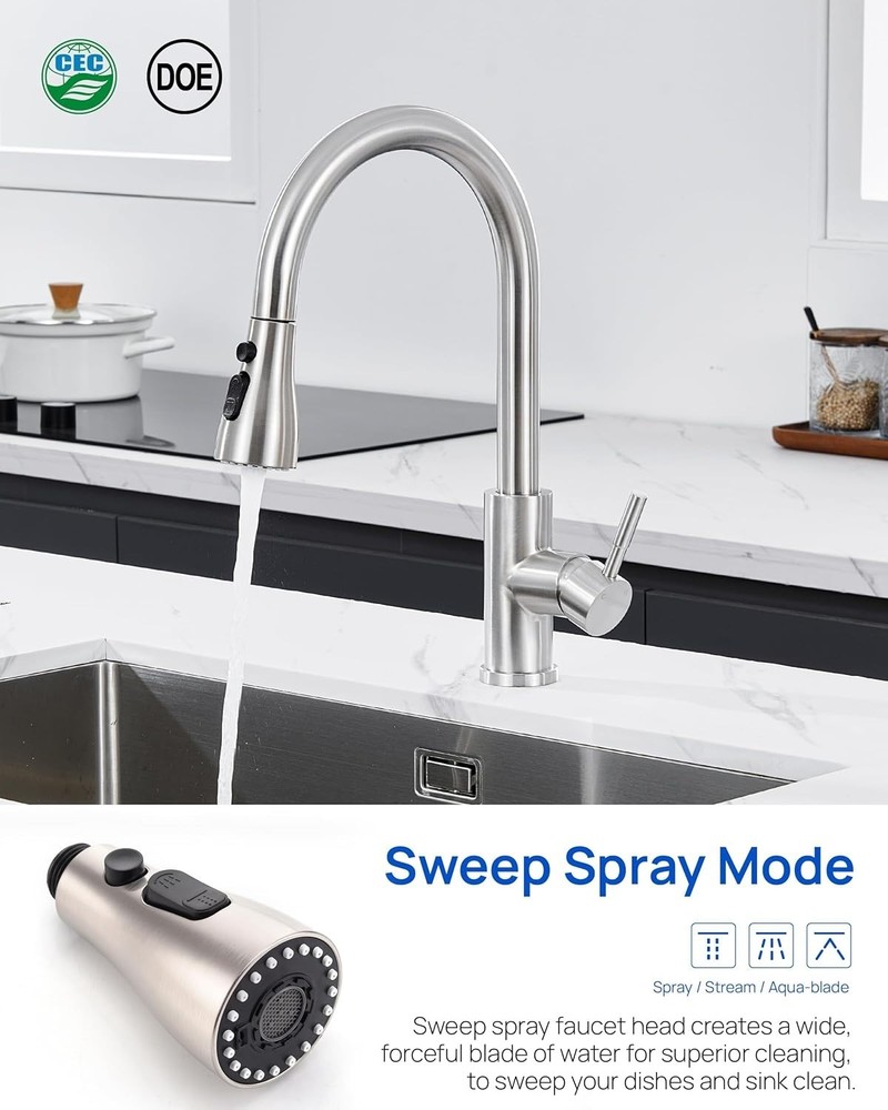 Pull Down Kitchen Faucet Sprayer Head Replacement Part with 15 Adapters, 3 Fu...