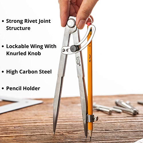 - Professional Compass for Woodworking, 8 Inch Compass with Wing, Large