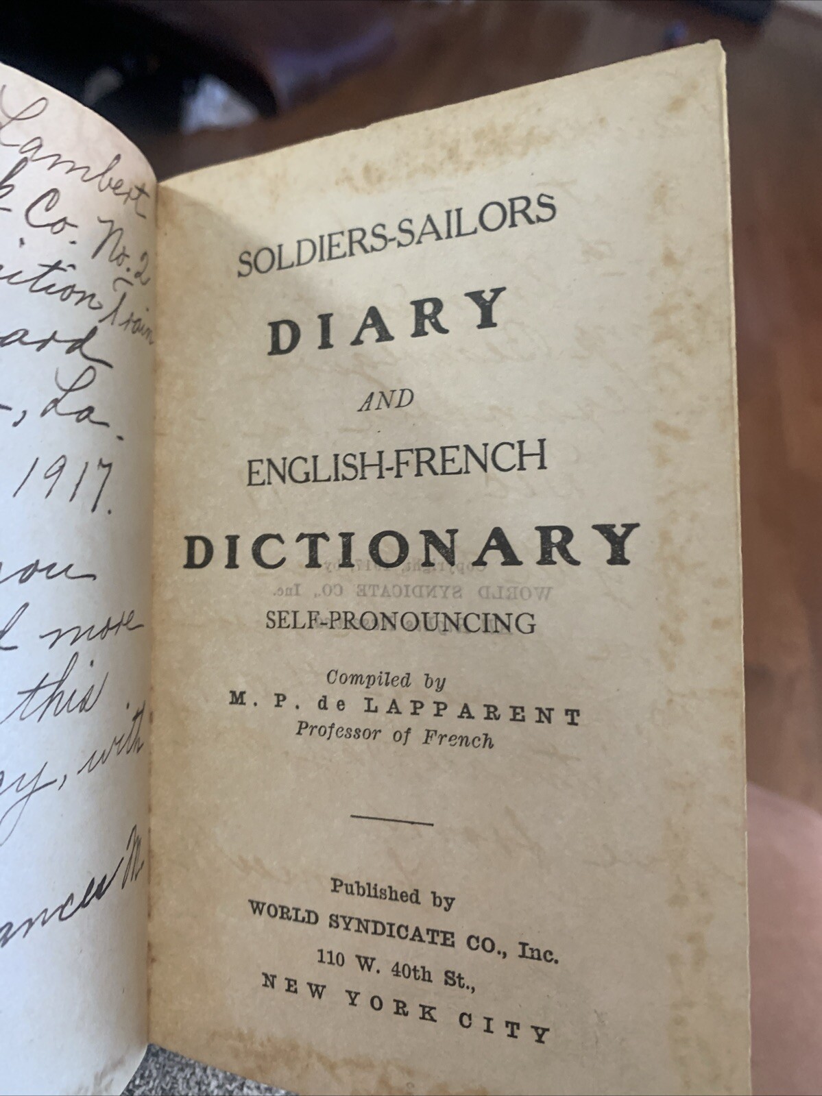 Antique Soldier's - Sailor's Diary / English - French Dictionary - WW1 Militaria