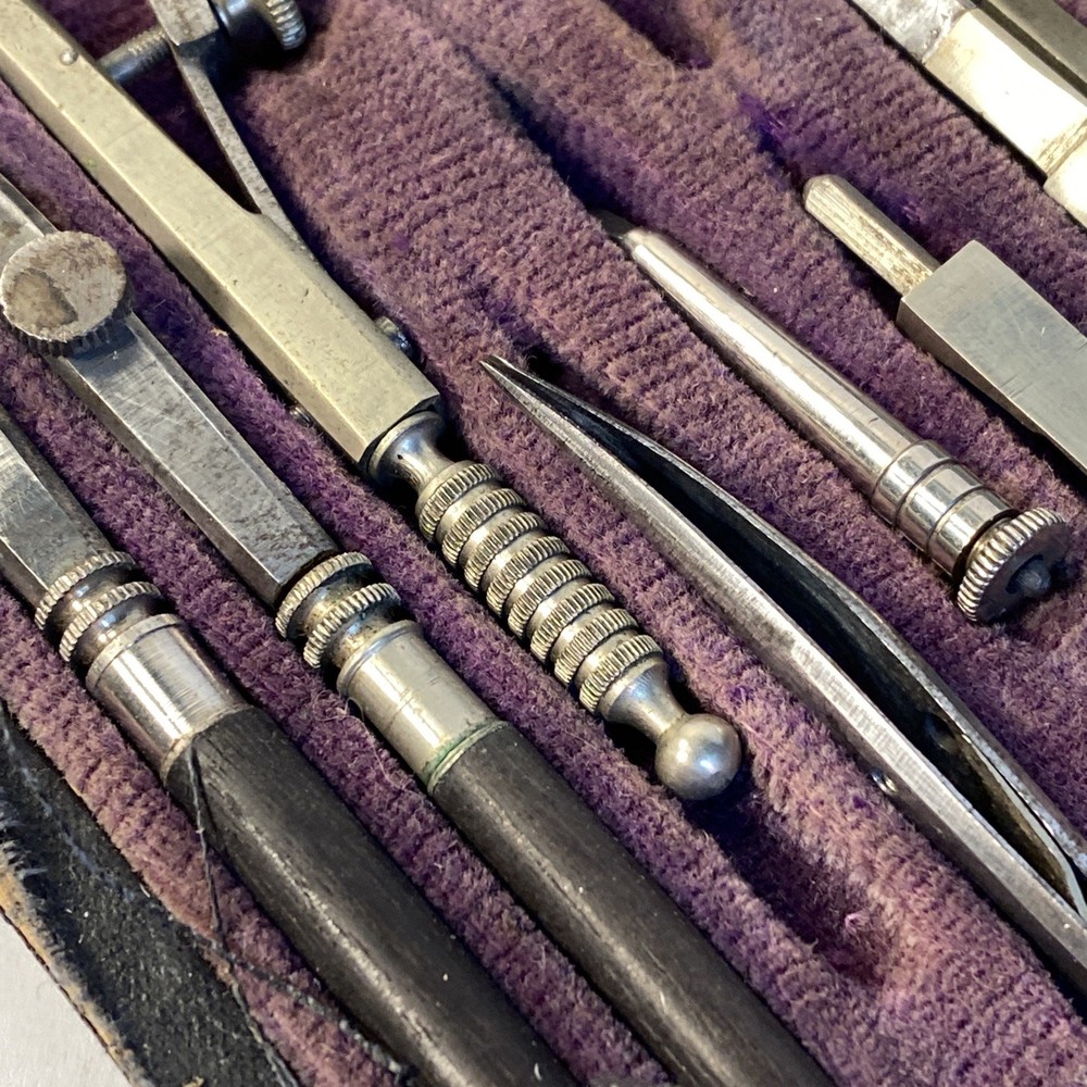 Antique Drafting Tool Kit In Hard Case