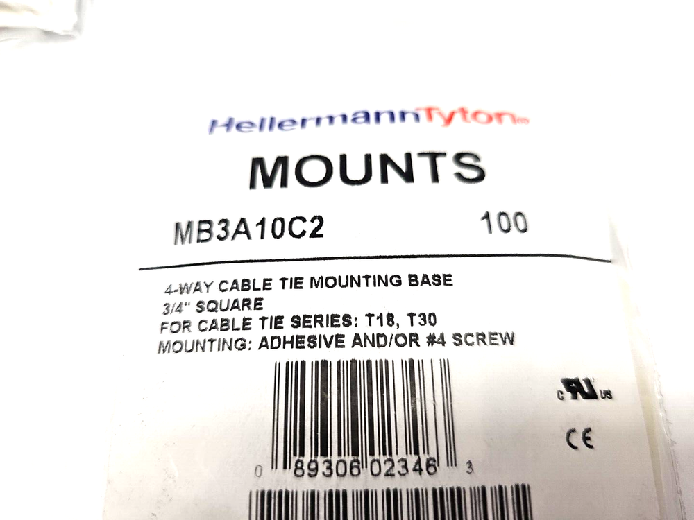 200 Each HellermannTyton 4-Way Adhesive Cable Tie Mount Rubber 3/4" MB3A10C2