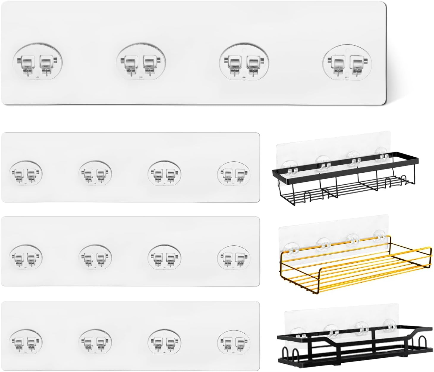 4 Pack Shower Caddy Adhesive Replacement, Strong Shower Shelf Adhesive Hooks for