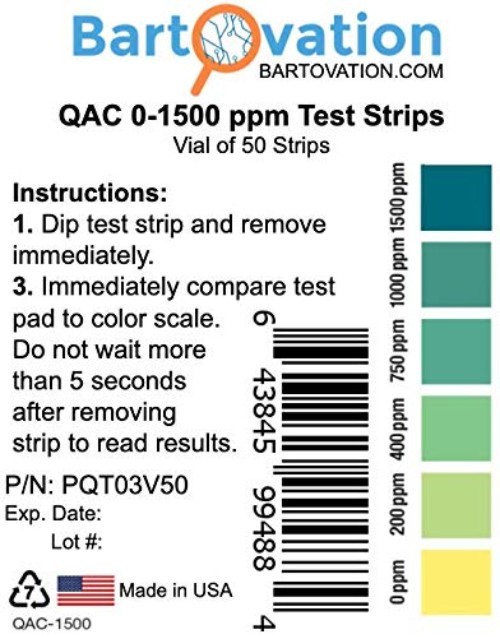 50 Count QAC Sanitizer Strips, 0-1500 ppm - Precision Water Testing Tools