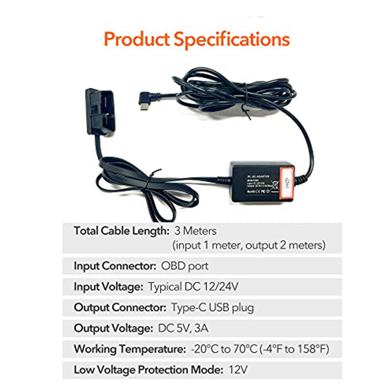WOLFBOX Type-C Hardwire Kit OBD Hardwire Kit for G840S/G930/i07/G900/G850/G840H