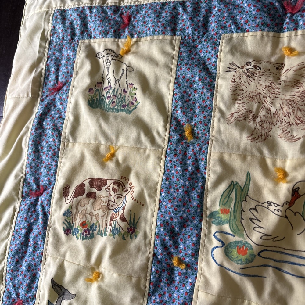 Handmade Quilt/Throw/Lap Blanket Animals Patchwork Squares, 48”X 36”.
