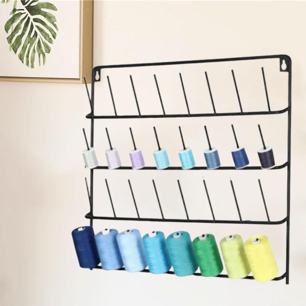 Thread Holder Wall Mounted with 32 Hanging Hooks for Wall Spools Thread Rack