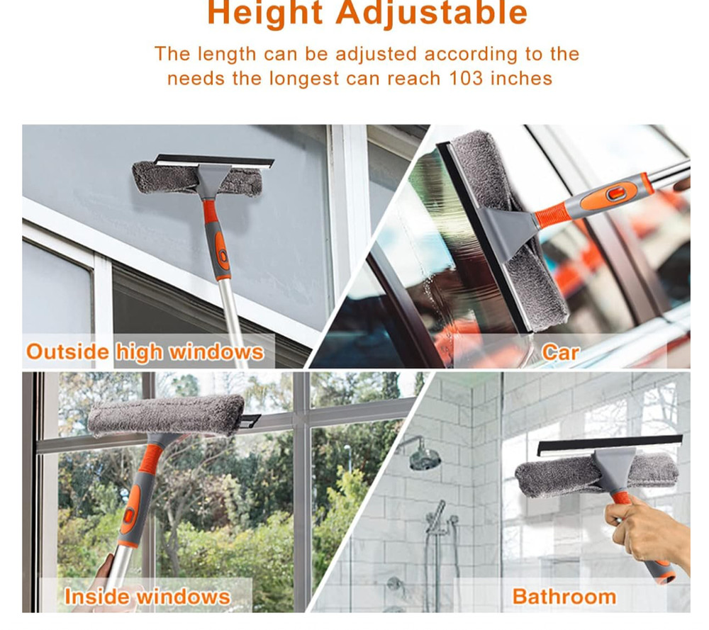 Squeegee Window Cleaner Baban 2 in 1 Window Cleaning Tool Extension Pole 100''