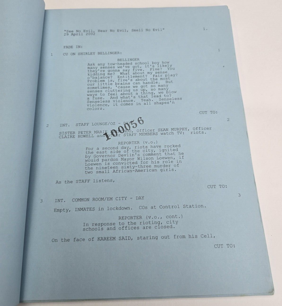 OZ / Tom Fontana 2002 TV Script, "See No Evil, Hear No Evil, Smell No Evil"