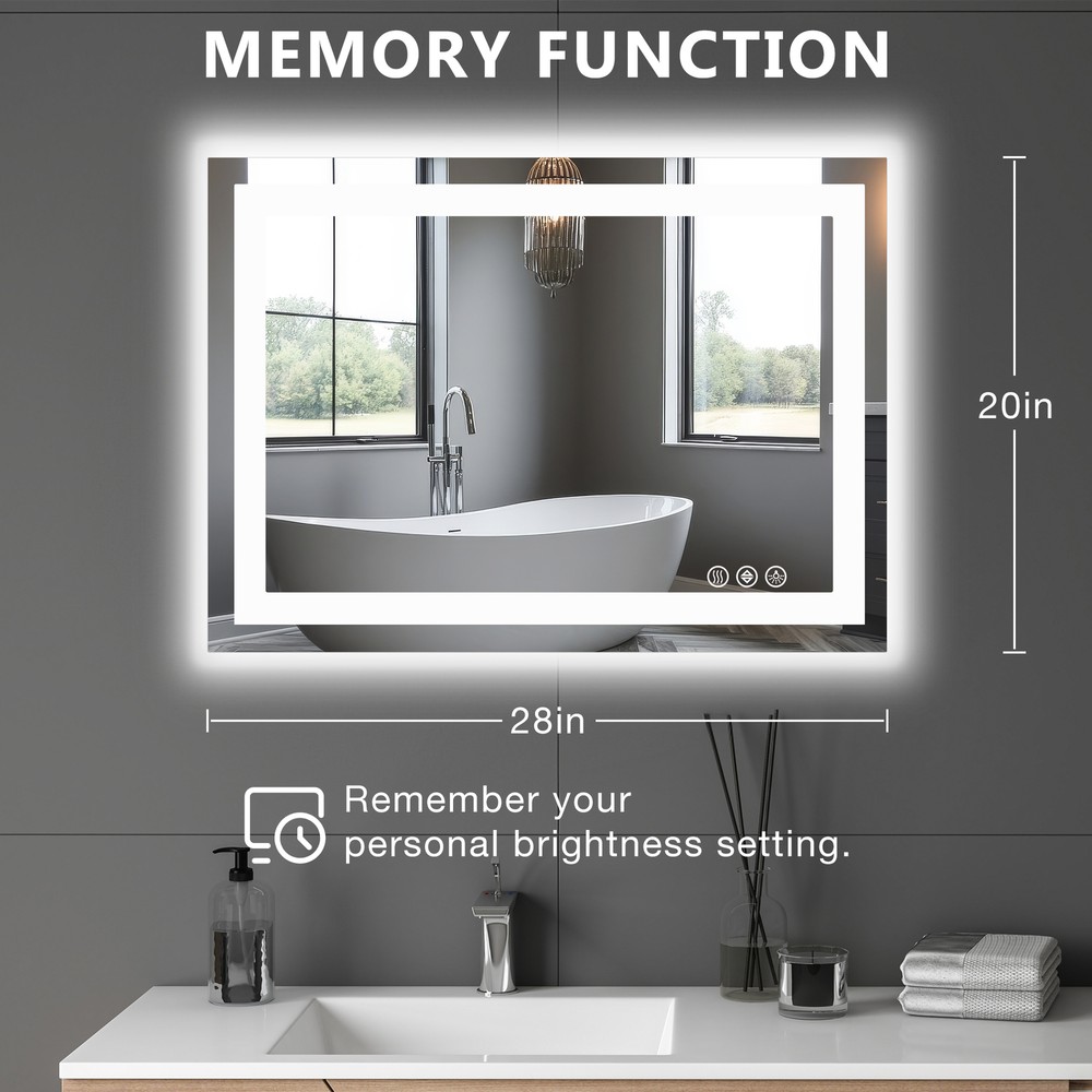 Dimmable LED Lighted Bathroom Mirror, Anti-Fog,Wall Mounted Rectangle Mirror