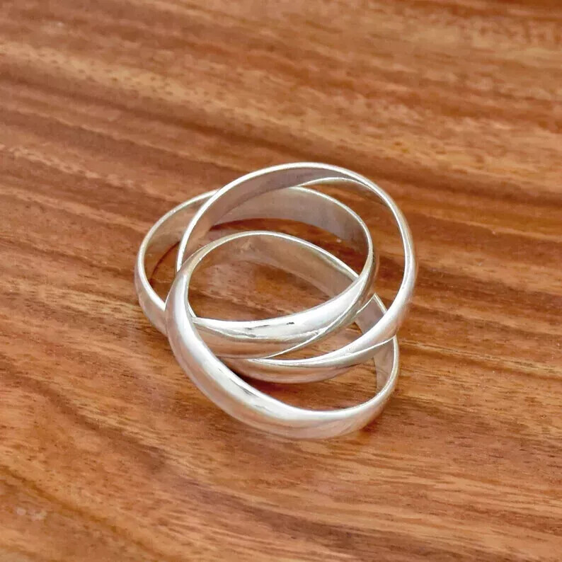 925 Sterling Silver Triple interlocked Ring, Three Rolling Ring, Multi Band Ring
