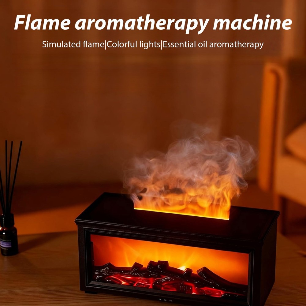 3D Fireplace Diffuser Humidifier with Realistic Flame, Aromatherapy,LED Lights