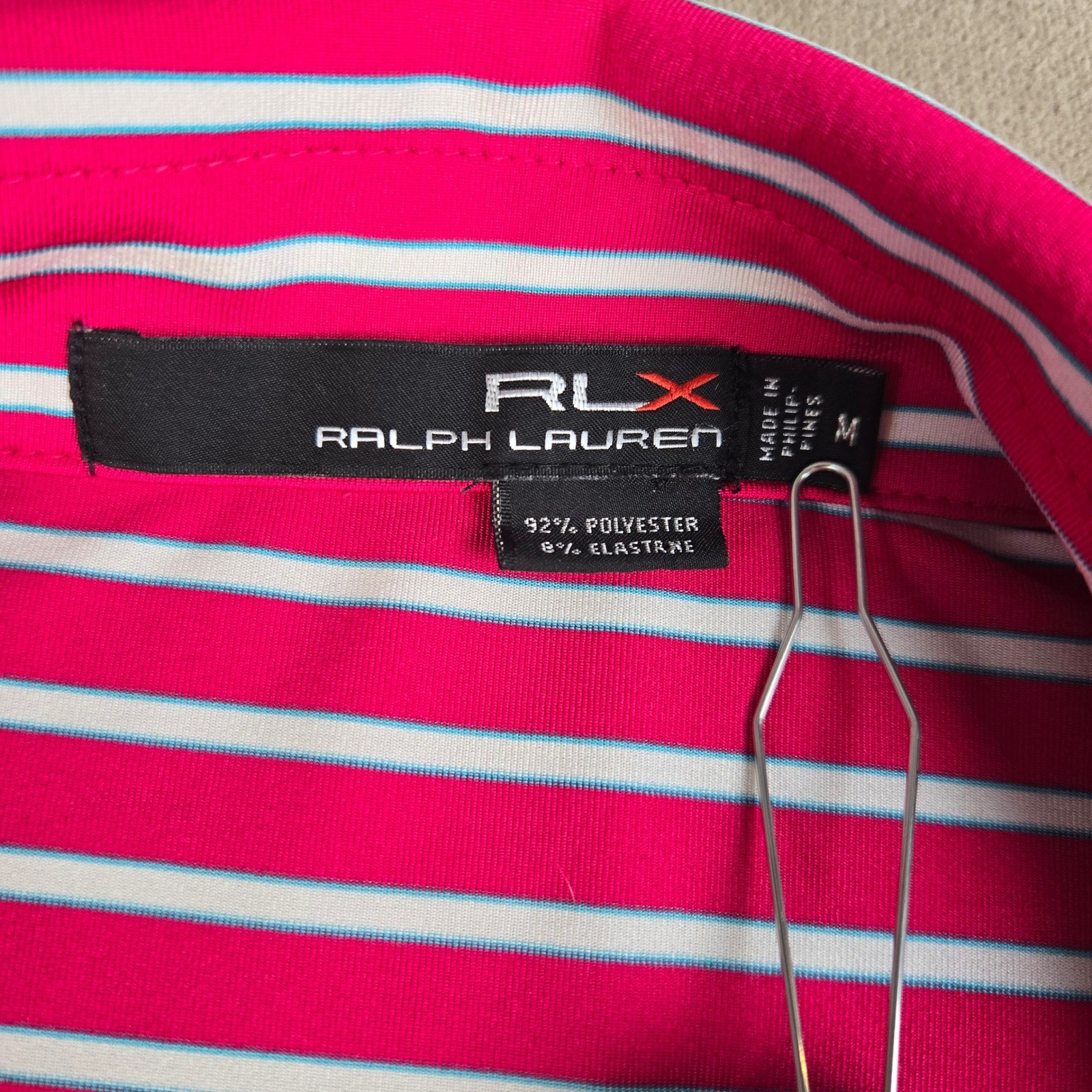 RLX Ralph Lauren Men's Golf Polo Shirt Pink White Stripe M