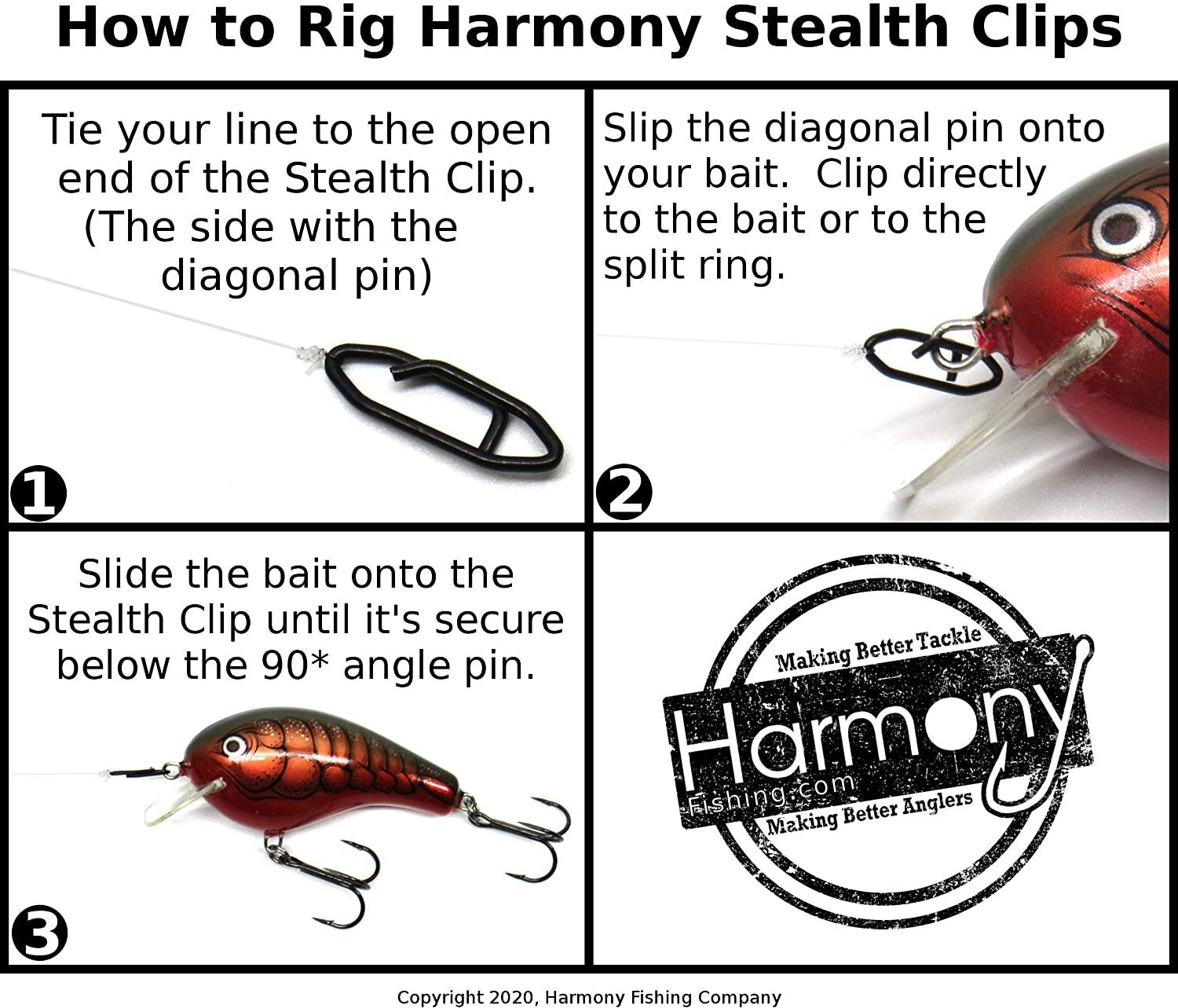 Harmony Fishing Stealth Clips (25 Pack) [Black Stainless] Quick Snaps For Lures