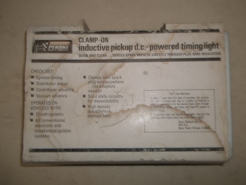 Vintage Penske Clamp-On Inductive Pickup D.C. Powered Timing Light - Untested
