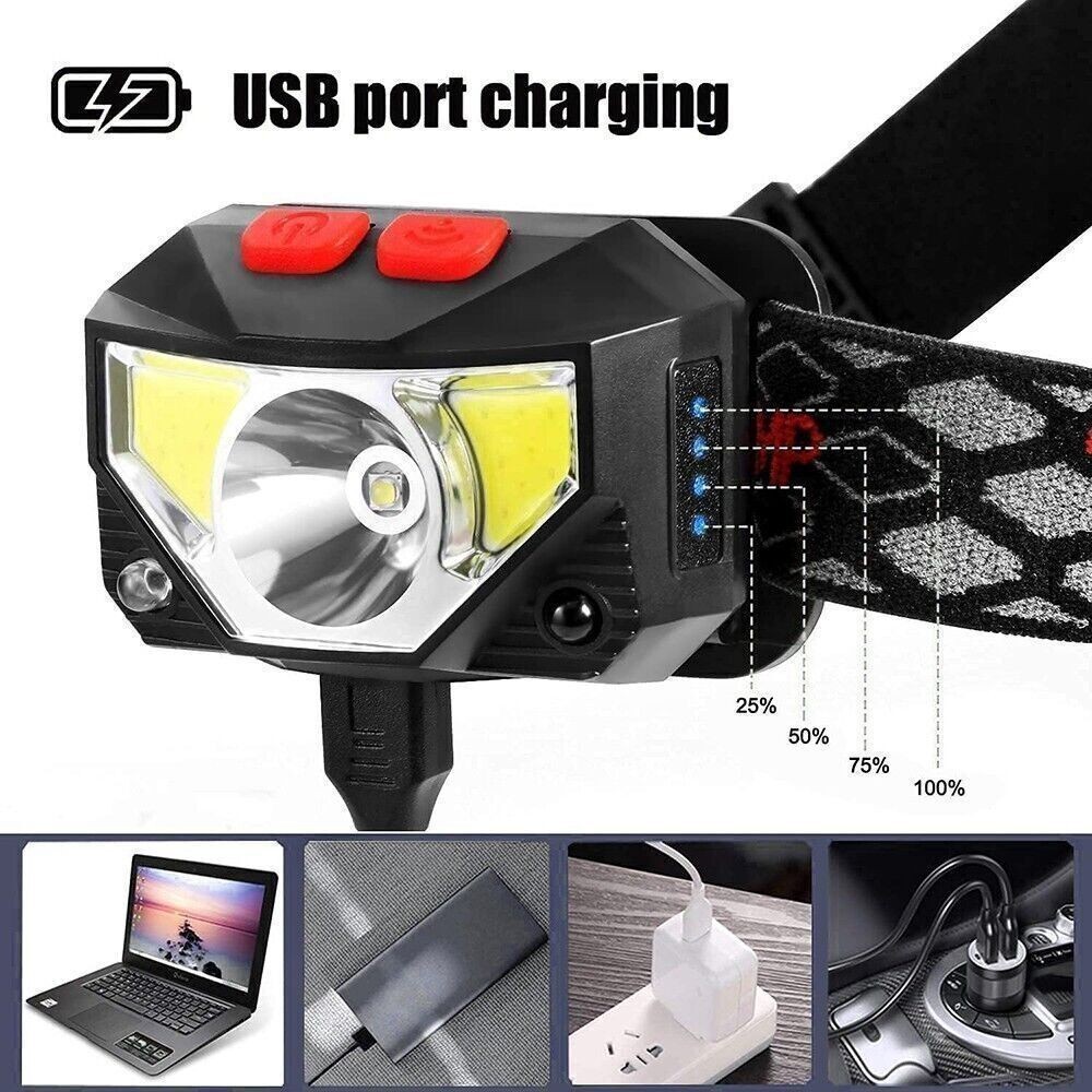 2 Pack USB Rechargeable Waterproof LED Headlamp Headlight Head Light Flashlight