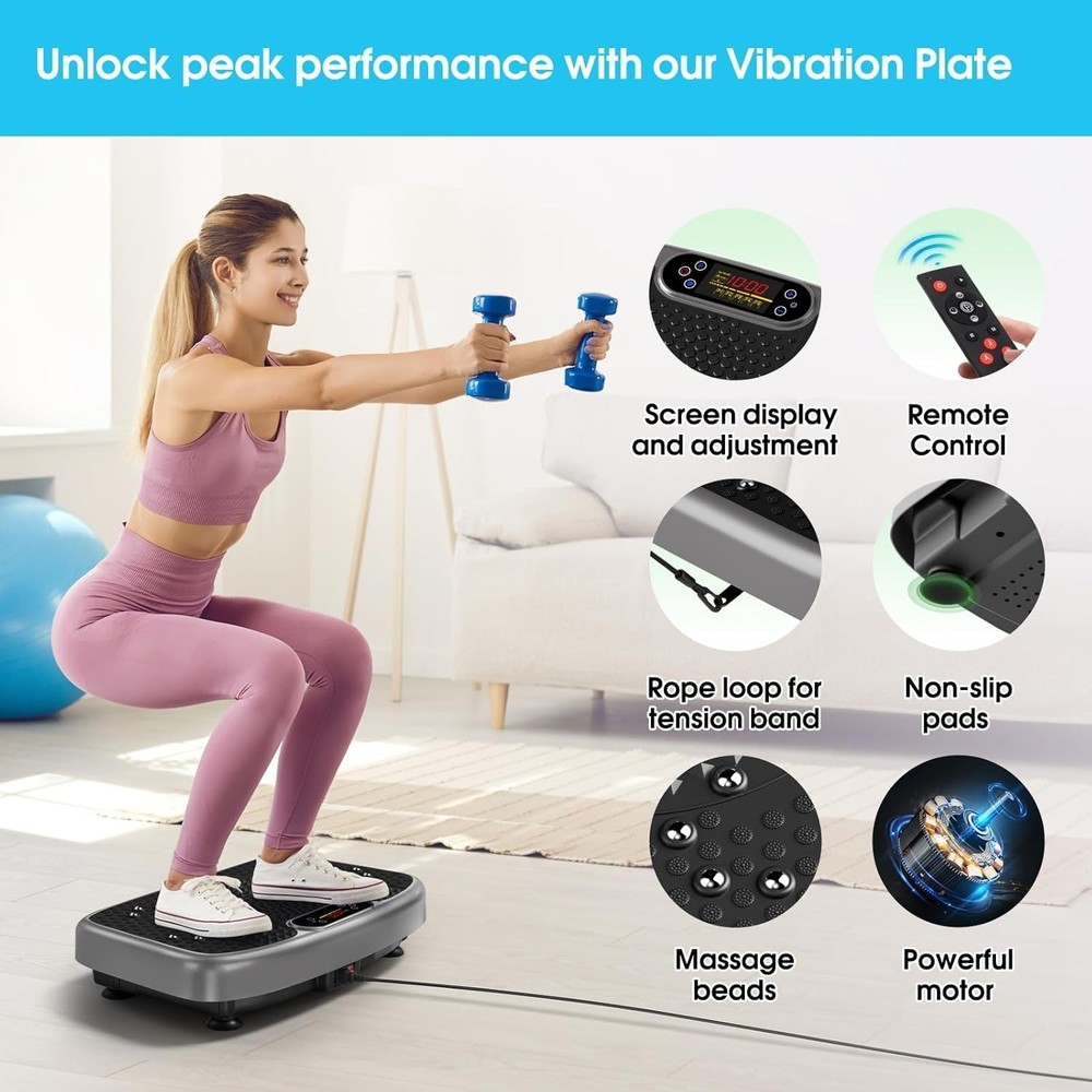 Vibration Plate Exercise Machine – 450 lbs Capacity, Full Body Workout with B...