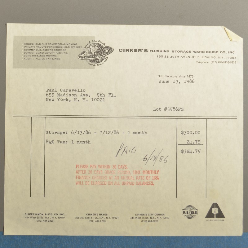 Eric Carr Paul Carvello Storage Space Rental Receipt Ships Free In USA