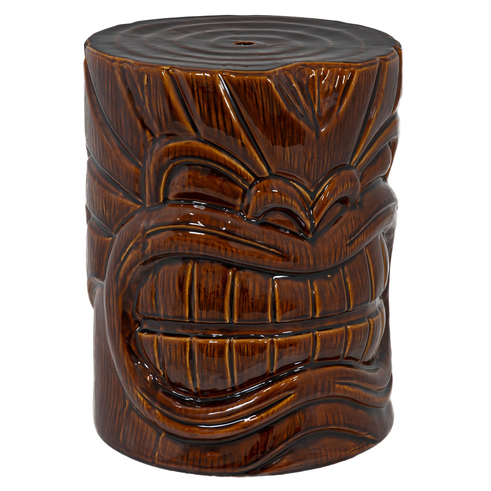 Wood-Look Tiki Head Ceramic Garden Stool - 17” by Sunnydaze