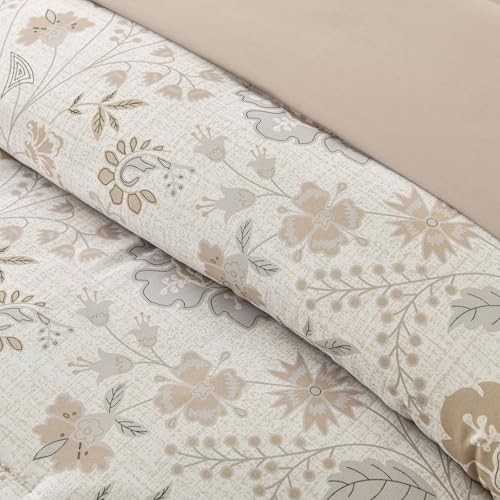 Comforter Set 7 Pieces Bed in a Bag Floral Geometric Patchwork Soft King Beige